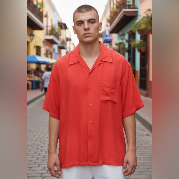 Men's Vintage Coral Short Sleeve Stitched Shirt Button Down XL - Picture 1 of 10
